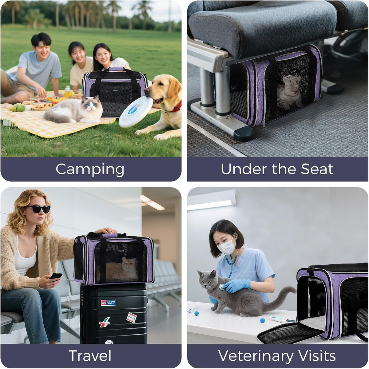 Soft Pet Carrier for Cats & Small Dogs, Airline Approved, 18 lbs, Purple