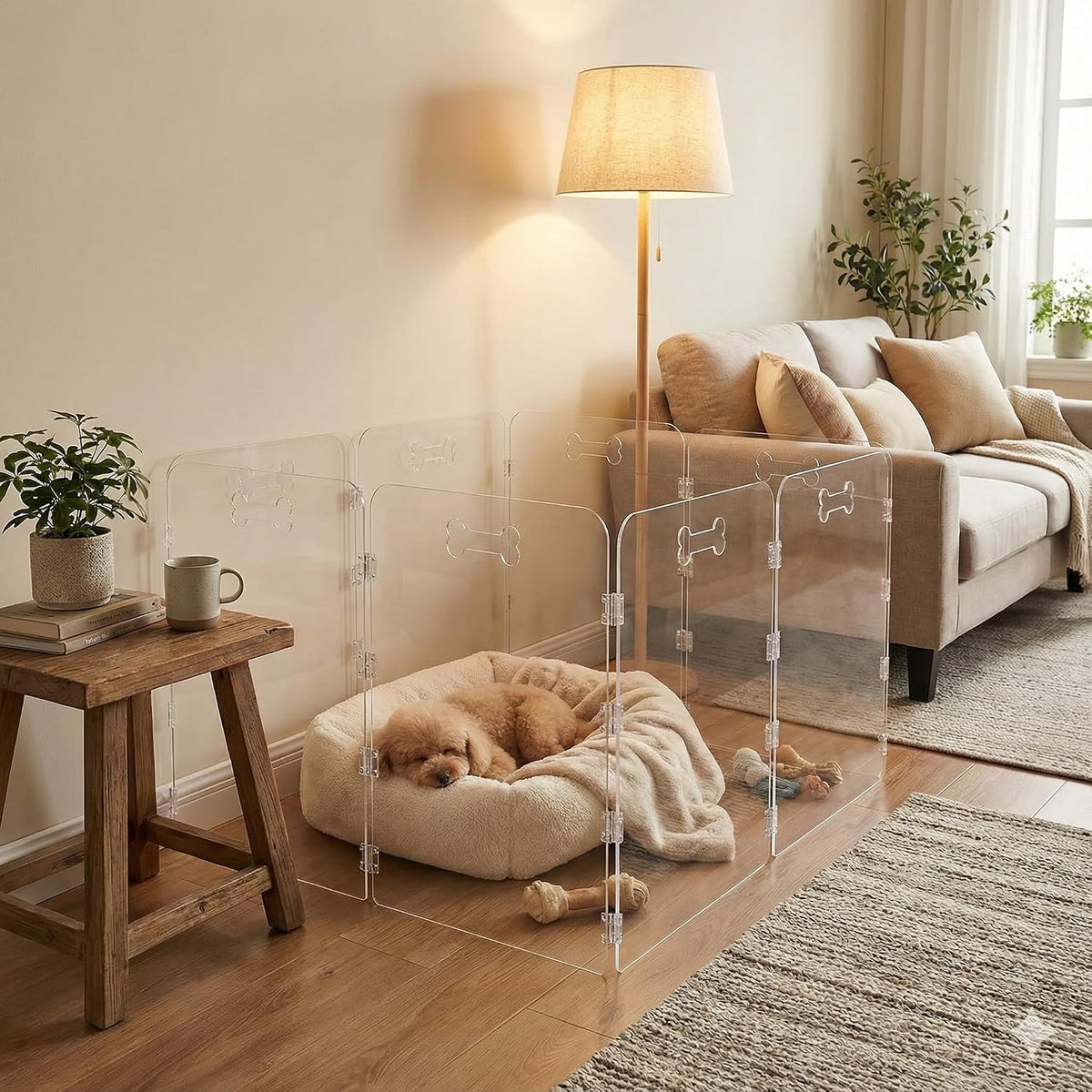 6-Panel Clear Acrylic Freestanding Dog Gate, Folding Pet Barrier
