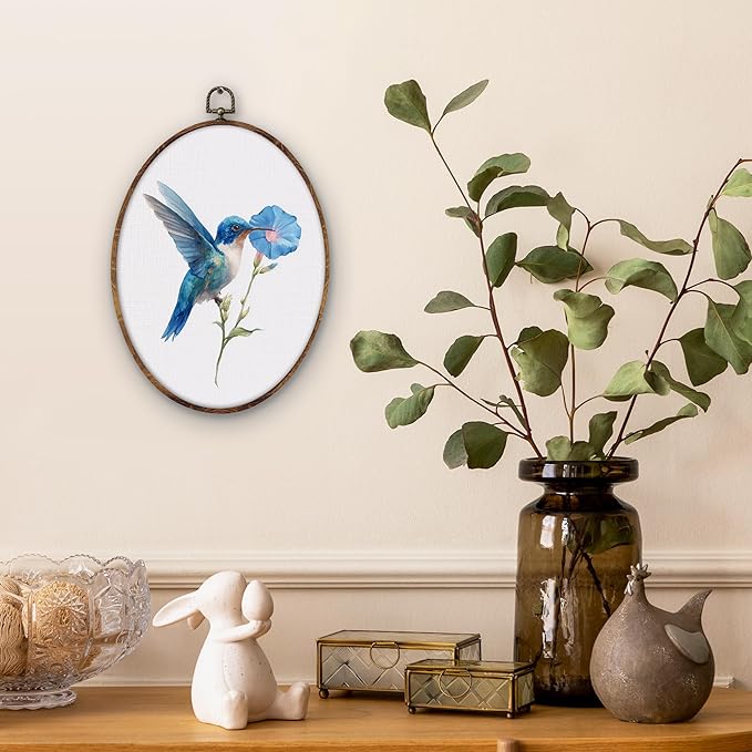 DILSJ Blue Hummingbird Floral Oval Wall Art Decor, Bird Hummingbird Canvas Wall - Image 2