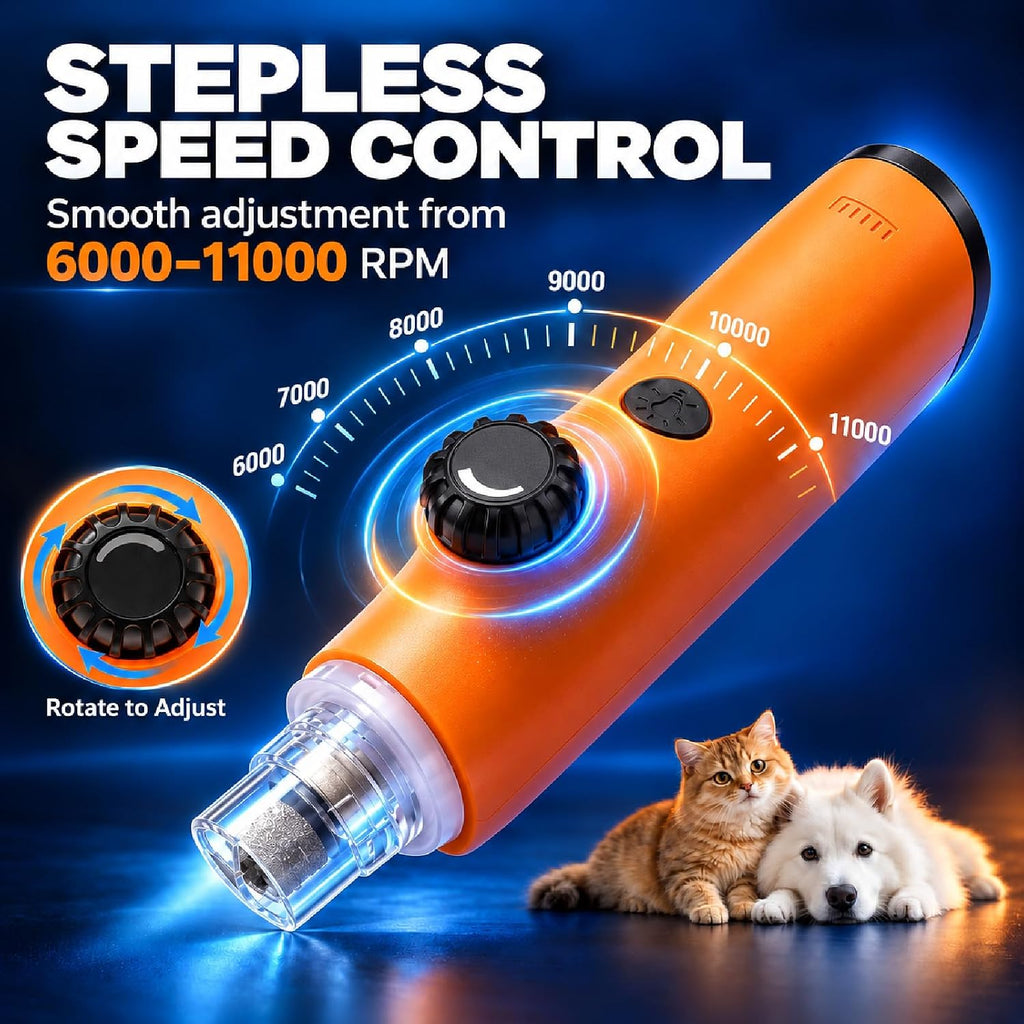 Dog Nail Grinder, Whisper-Quiet Stepless Speed, 360° LED Light Pet Trimmer