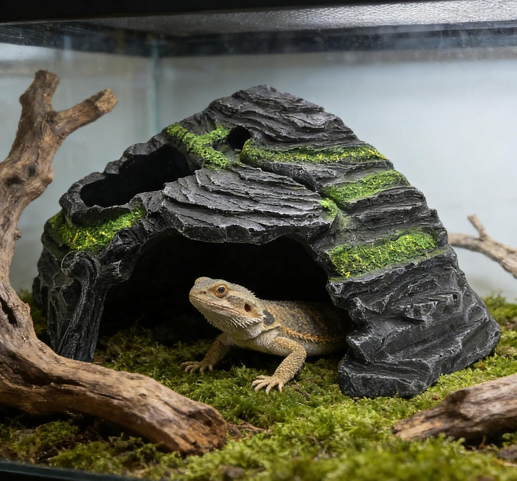 M2cbridge Reptile Hideout Cave Resin Rock Hides Terrarium Habitat Decor(Floating Island)