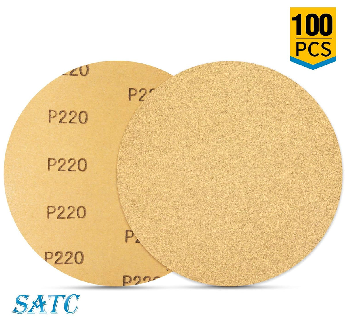 S SATC 100 PCS PSA Sanding Discs 6 Inch Adhesive Backed Sandpaper 220 Grit Sander Attachment for Drill Self Stick Aluminum Oxide Round Automotive Sandpaper with Sticky Back