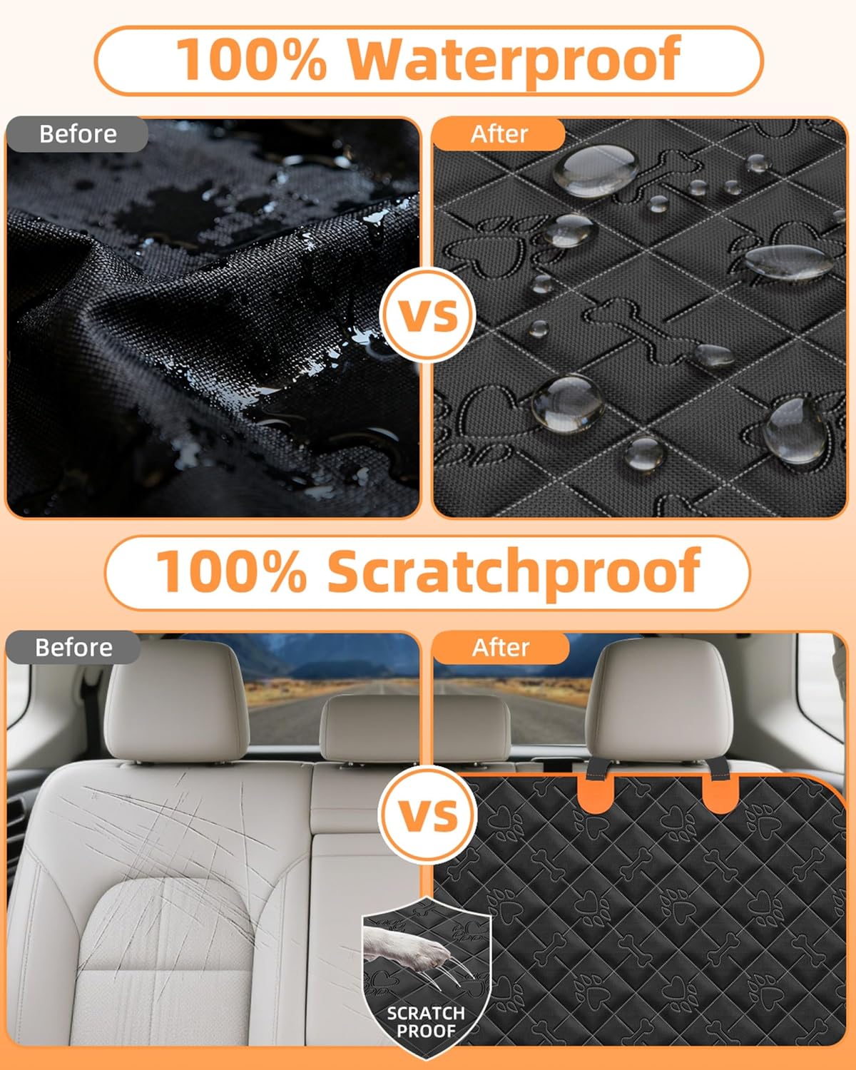 Hard Bottom Dog Car Seat Cover for Back Seat, for SUVs & Trucks