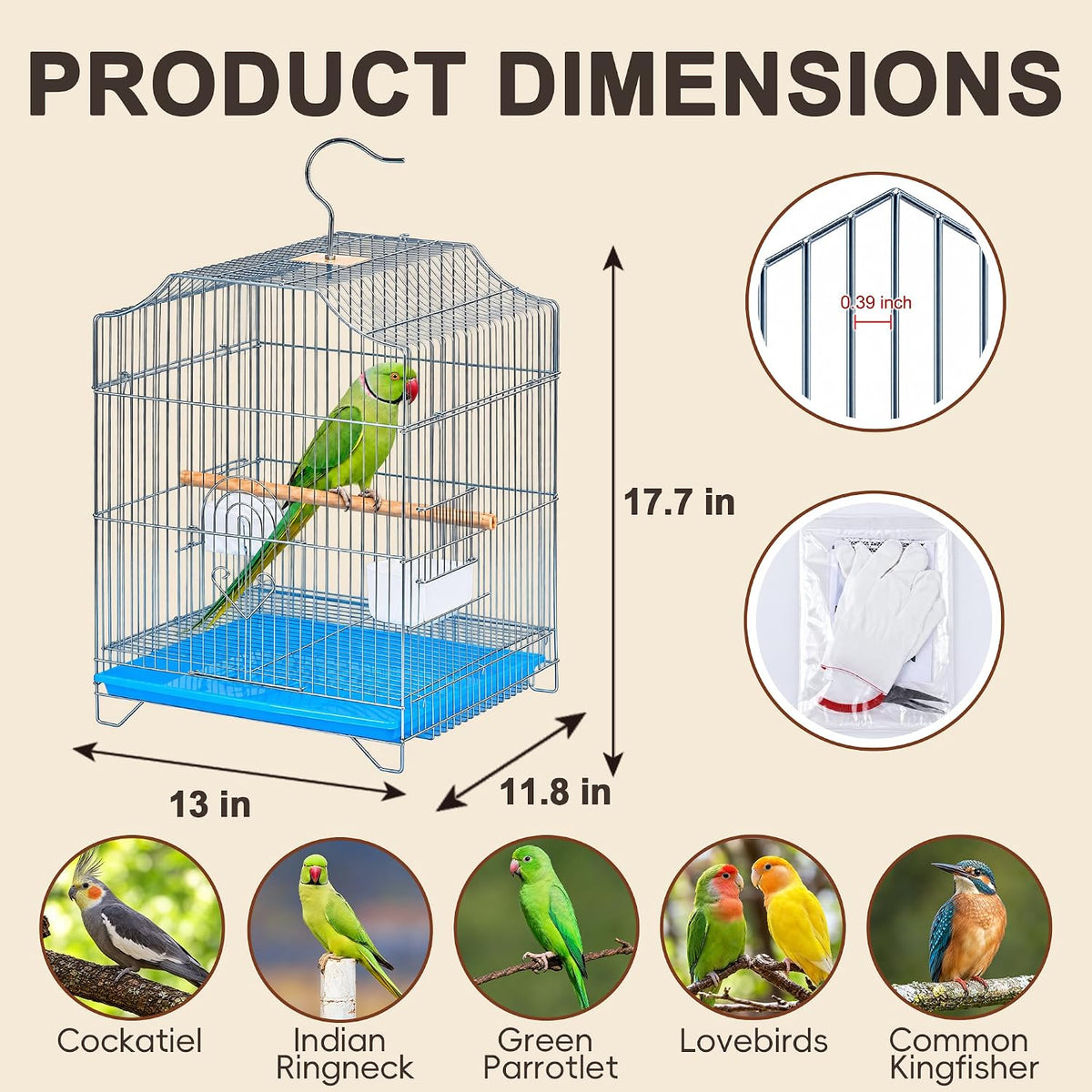 Small Bird Cage, Lightweight Foldable Hanging Cage with Removable Tray