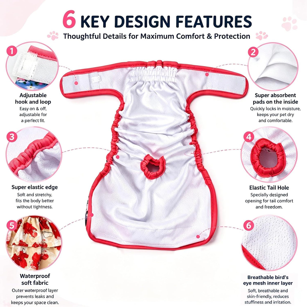 3 Pack Washable Female Dog Diapers with Suspender