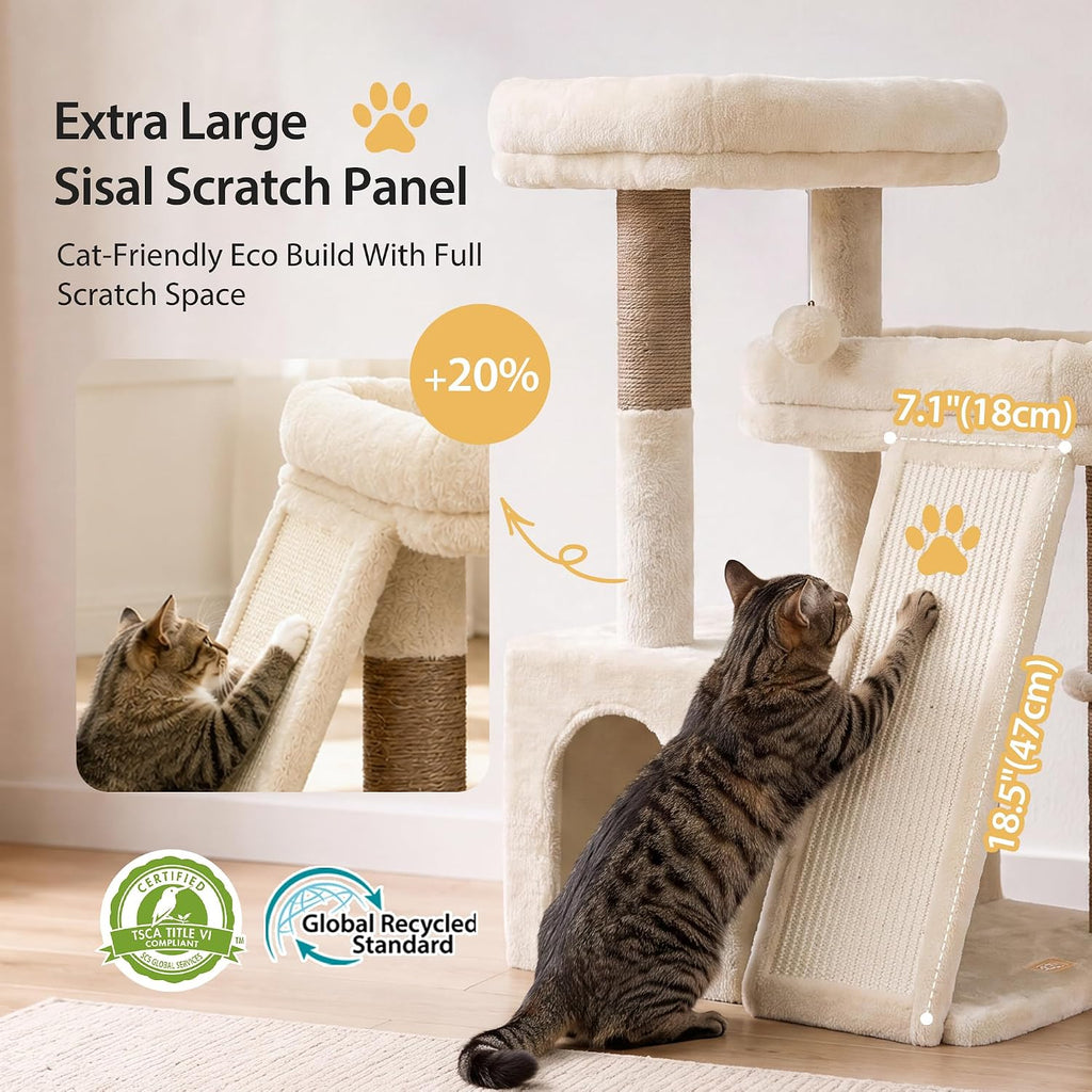 Heybly Compact Cat Tree with Big Scratcher, Stable Cat Tower HCT206SMJ