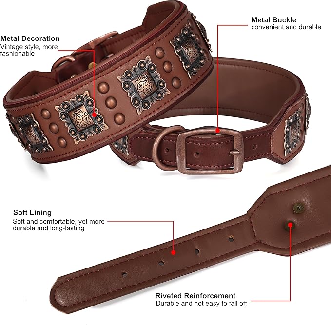 PET ARTIST Upgrade Padded Leather Dog Collar, 2 inch Wide Genuine Leather Dog - Image 5