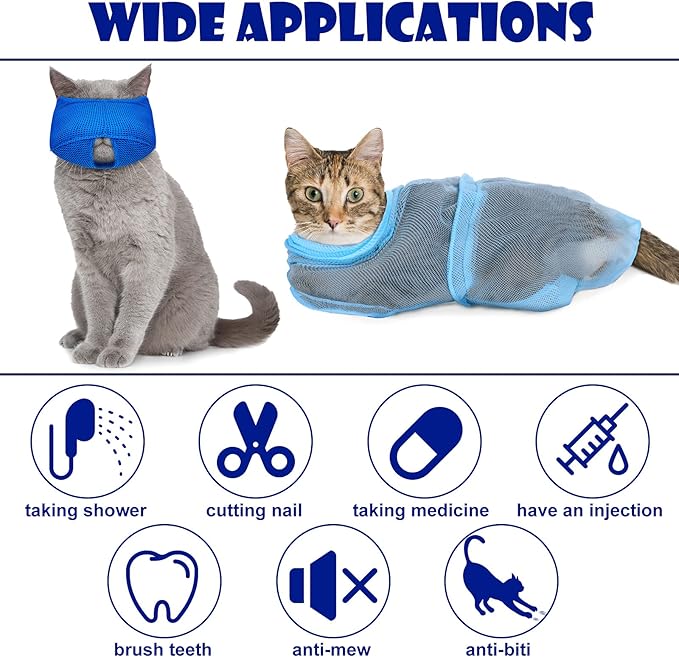 Patelai 5 Pcs Cat Bathing Bag Set Cat Grooming Bag Adjustable Pet Shower Net - Image 4