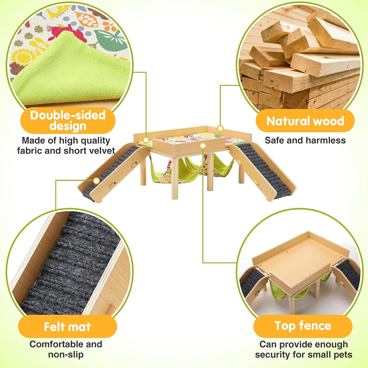 MEWTOGO Wooden Guinea Pigs Hammock with Platform
