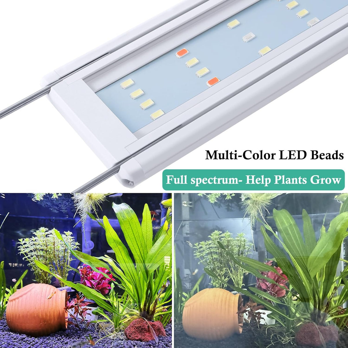 HITOP Full Spectrum LED Aquarium Light 32-36" Classic Fish Tank Light with Timer, Aquarium Plant Light with Stable Extendable Brackets