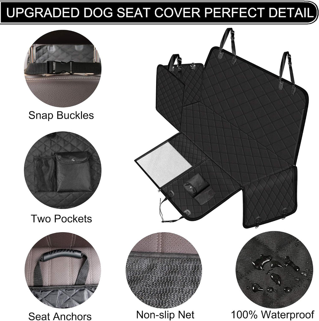 Femuar Dog Car Seat Cover with Storage Pockets Mesh Visual Window, Waterproof Nonslip , Heavy Duty Scratchproof Pet Dog Back Seat Cover Hammock for Cars Trucks and SUVs