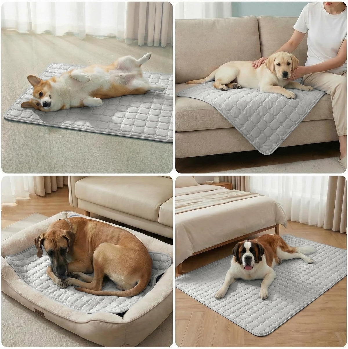 FunFurry Cooling Mat for Dogs，44"X32" Extra Large Pet Pad，Q-Max>0.5 Rapid Cooling Dense Weave Fabric，Washable Kennel Mat with Non-Slip Bottom (Light Grey, XL)