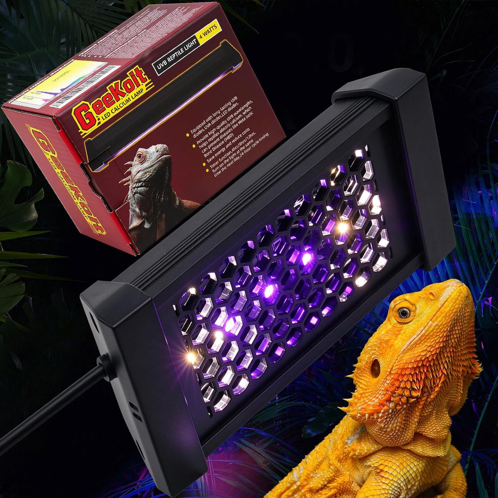 UVB Reptile Light - 4H/8H/12H Timer Auto On/Off - 3 Modes Lighting - 5 Level Brightness - 4W UVA UVB Lamp for Optimal Calcium Metabolism - Desert Tropical Animals Bearded Dragons Turtle Gecko