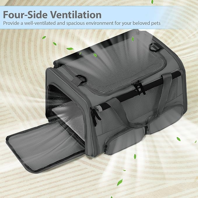 Cat, Dog Carrier for Pets up to 15 lbs, Soft-Sided Collapsible Pet Carrier - Image 3