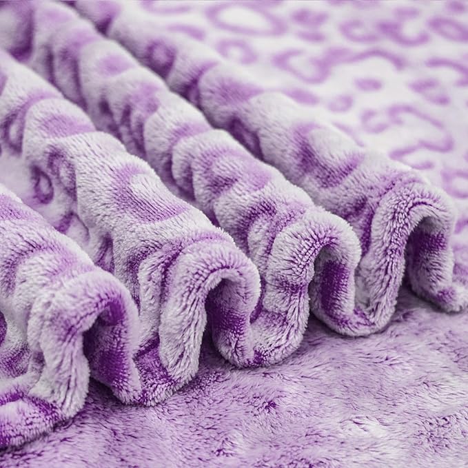 Bnuitland Purple Leopard Print Flannel Throw Blanket, 300 GSM Double Sided - Image 3