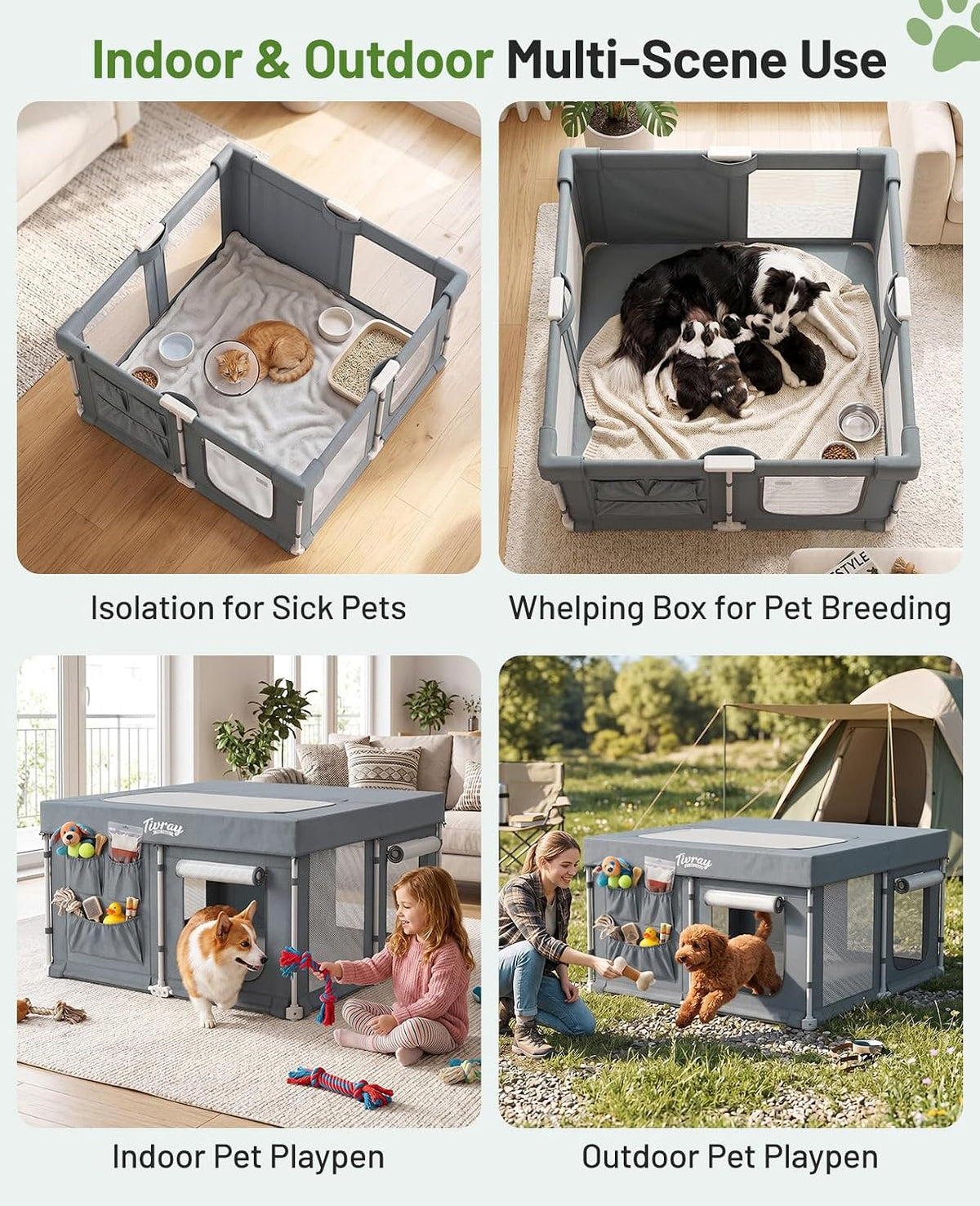 Foldable Large Dog Playpen 47.2"x47.2"x26.3" Indoor Outdoor Use