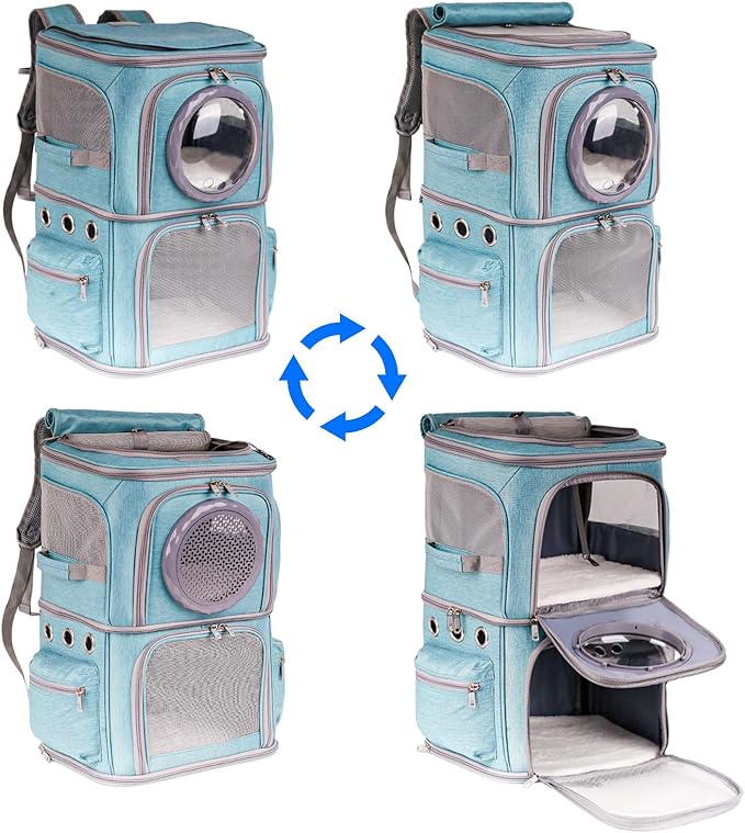 2-in-1 Pet Carrier Backpack for Two Cats or One Dog, Space Capsule Clear Bubble - Image 6
