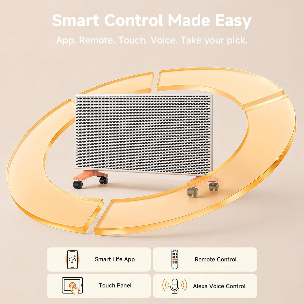 Pasapair 1500W Mica Panel Space Heater, WiFi App & Alexa, Wall or Floor