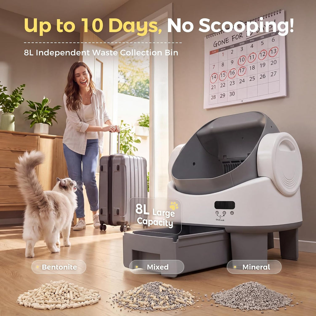 Greesum Open-Top Automatic Self-Cleaning Litter Box for Multiple Cats