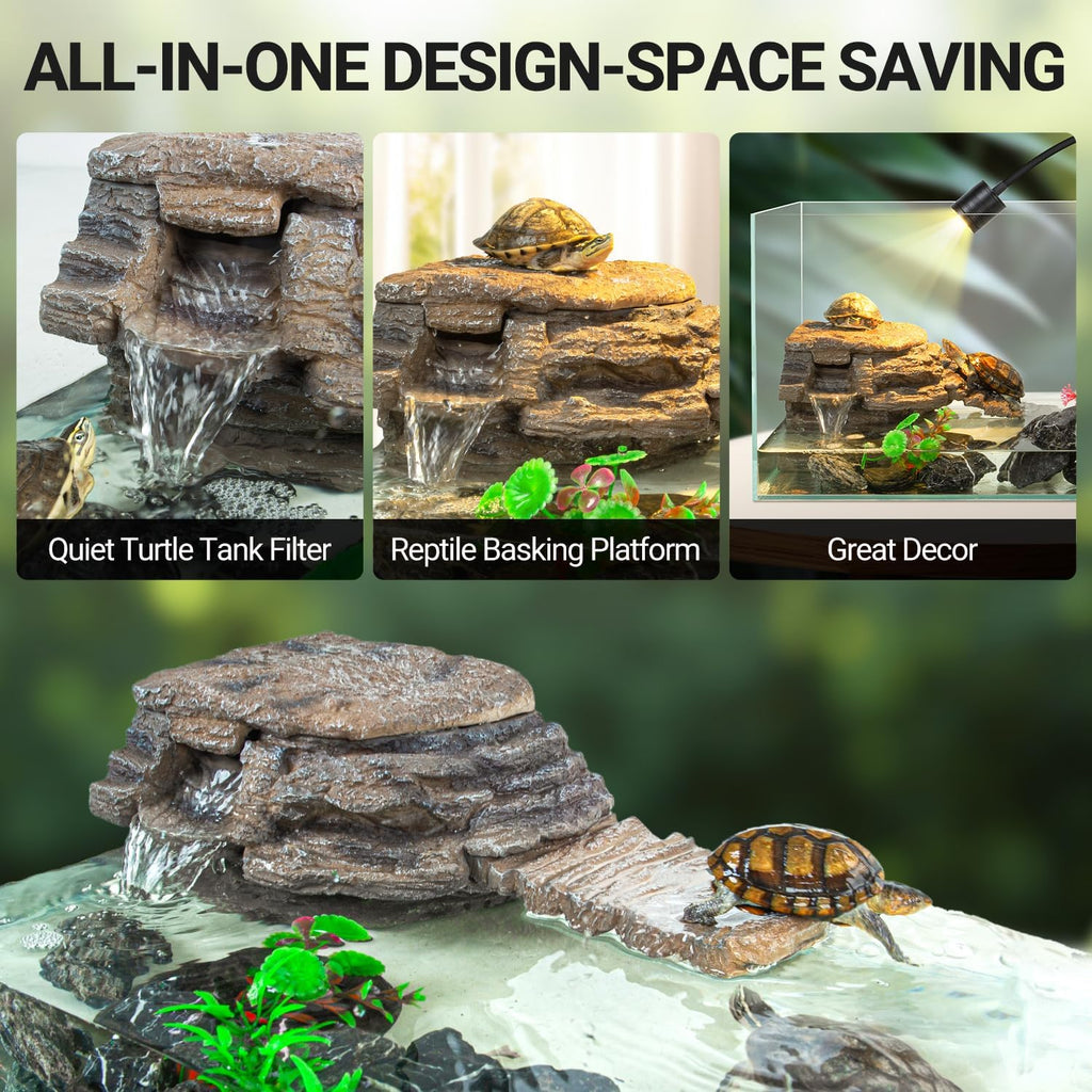 REPTIZOO Turtle Tank Filter, 120GPH Turtle Filter Basking Platform with Detachable Bridge for Climbing Ramps and Diving, Quiet Aquatic Reptile Filter Keeps Water Clean, Terrarium Decor