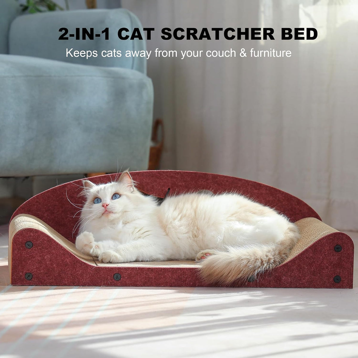 26" Cat Scratcher Bed, Large Scratcher Couch for Indoor Cats, Cardboard Scratcher Sofa, Durable Scratch Pad with Ball, Furniture Protector (Brown, Large)