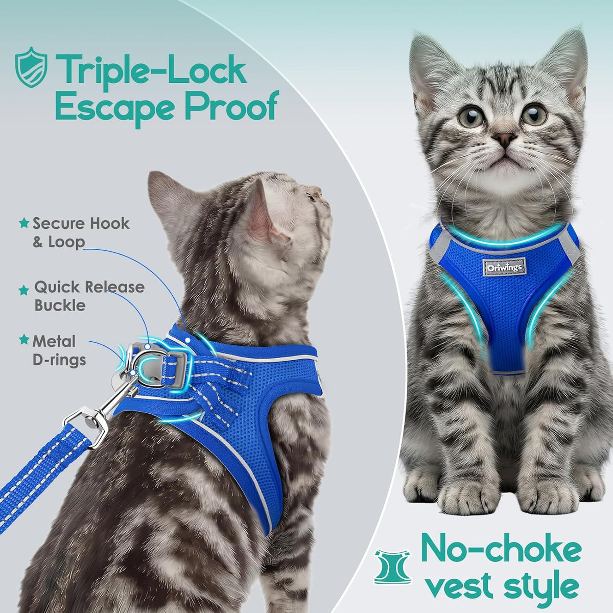 Cat Harness and Leash Set, Step-in Soft Vest, Royal Blue, M