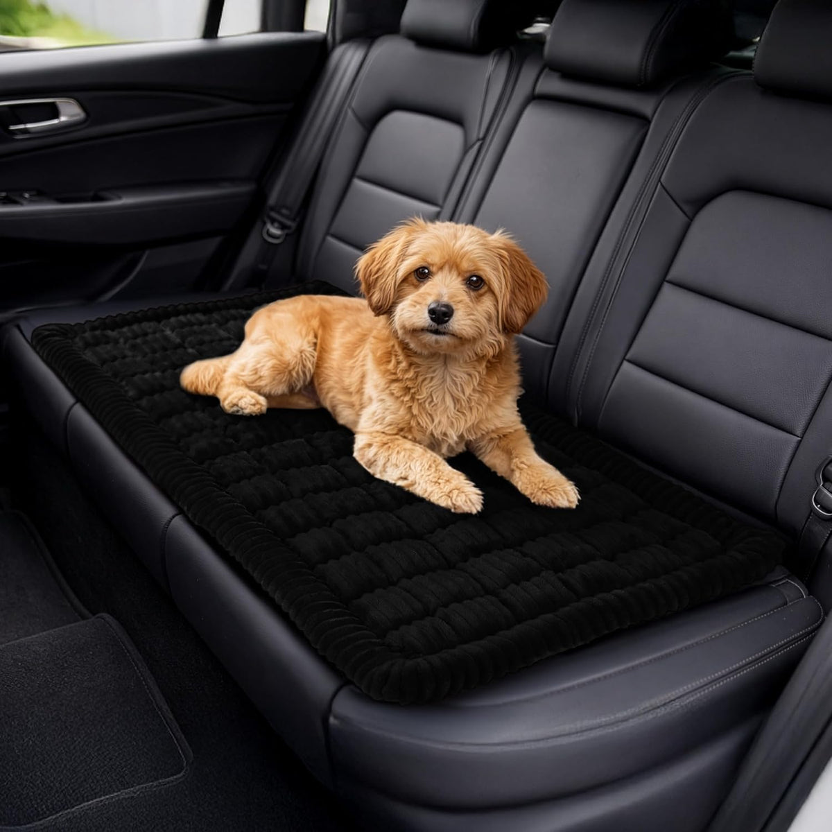 Dog Bed for Car Back Seat - Non-Slip Pet Seat Cover for Backseat, Floor, or Couch - 24.5x52.5 Inch Machine Washable Dog Mat for Car, Trucks, and SUVs - Pet Travel Accessories by PETMAKER (Black)
