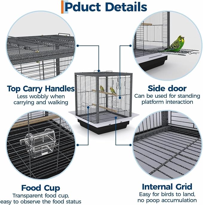 Bird Flight Cage 16 x 16 x 20 Inch, Wrought Iron Parrot Cage - Image 3