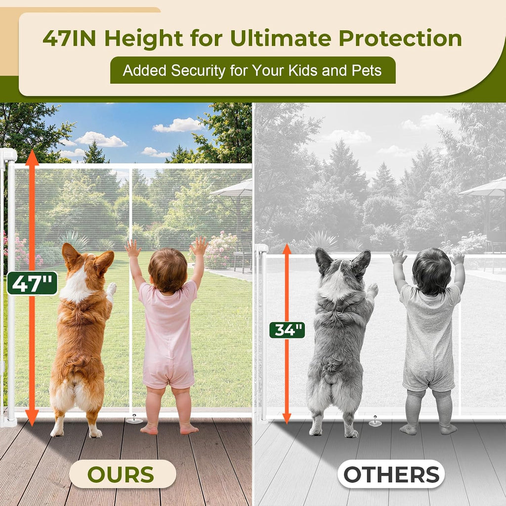 200" Extra Wide Retractable Baby Gates Dog Gate, 47" Tall Child Pet Safety Gate with Reinforced Strips for Stairs, Extra Long Garage Gates Mesh Fence for Driveway Decks Patio Outdoor Indoor