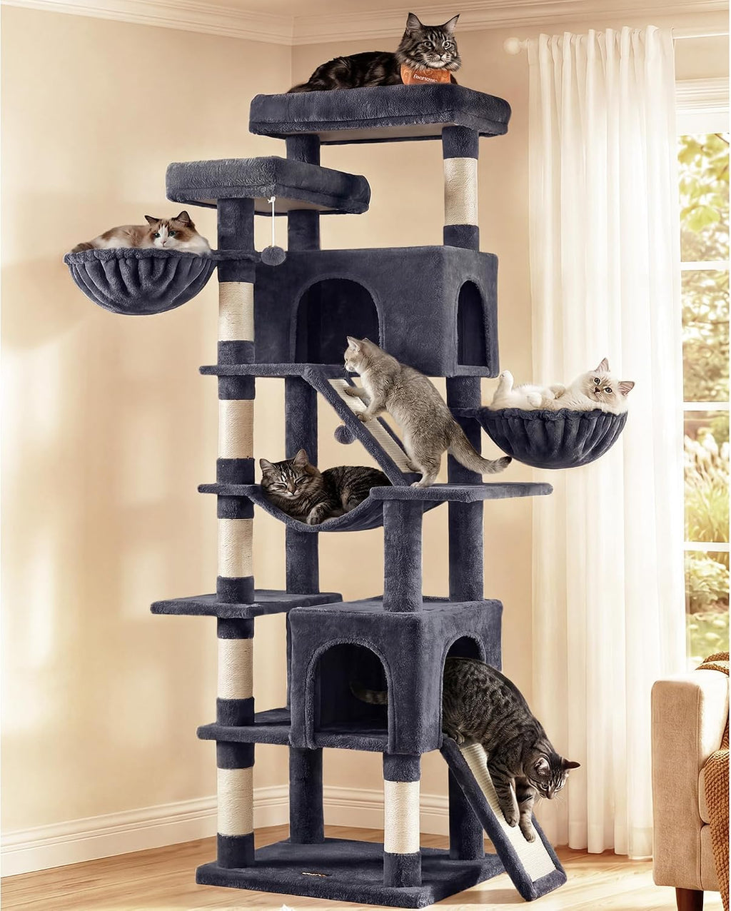 Feandrea Large Cat Tree, 81.1" Tall Sturdy Cat Tower for Indoor, Dark Gray