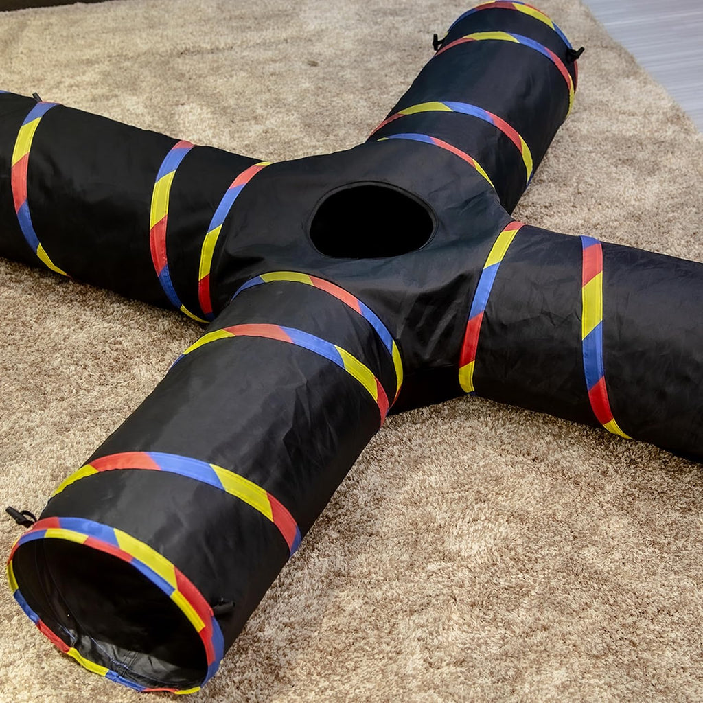 4 Way Cat Tunnels for Indoor Cats with Mouse Toy & Play Ball