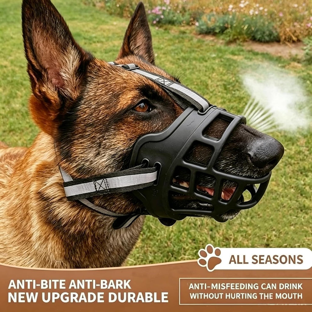 Basket Muzzle for Medium Sized Dog, Breathable Reflective Adjustable Dogs Muzzles Prevents Scavenging, Chewing & Biting for Grooming Trimming Training, Soft, Lightweight & Sturdy (Size 3)