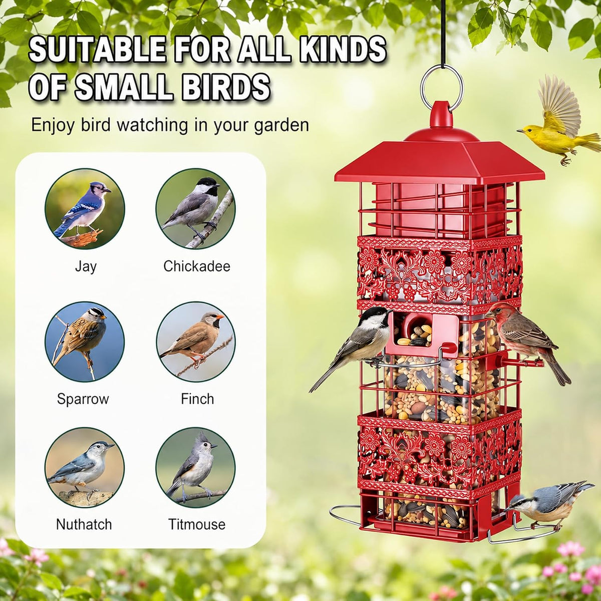 Squirrel Proof Bird Feeder Metal, Weight-Activated for Outdoors