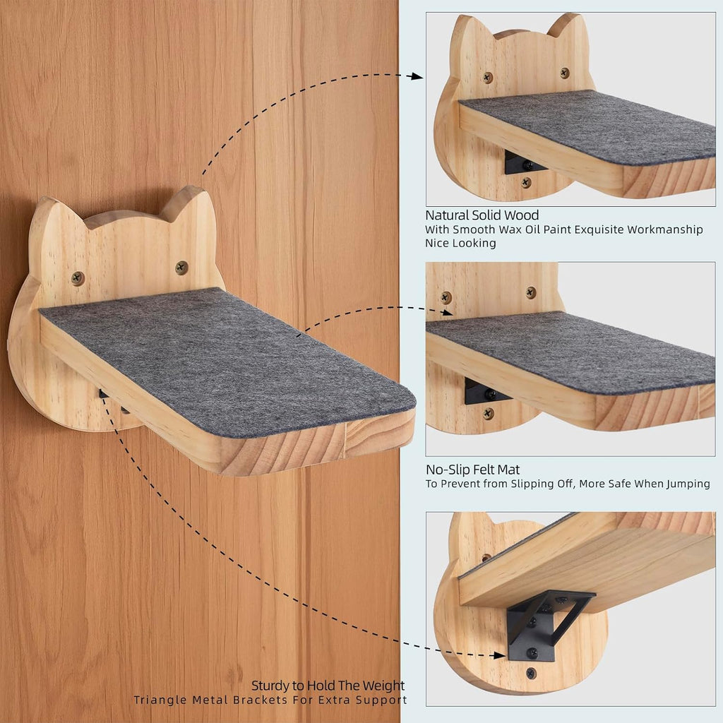 ESPETS Natural Solid Wood Cat Wall Floating Steps, Set of 3