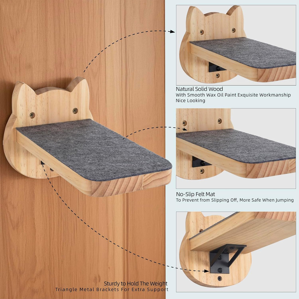 ESPETS Natural Solid Wood Cat Wall Floating Steps, Set of 3