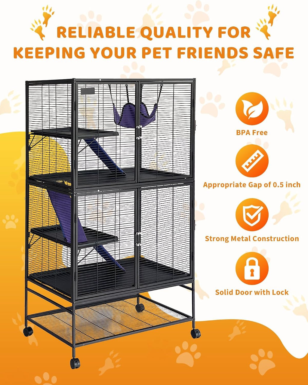 64''h 4-Tier Large Metal Rolling Ferrets Cage for Small Animals