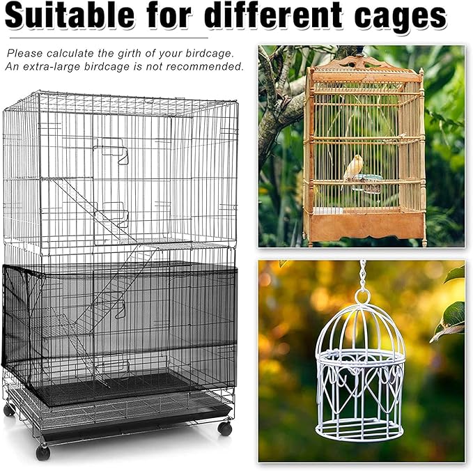 Shappy 2 Pieces Adjustable Bird Cage Seed Catcher Birdcage Cover Nylon Mesh - Image 4