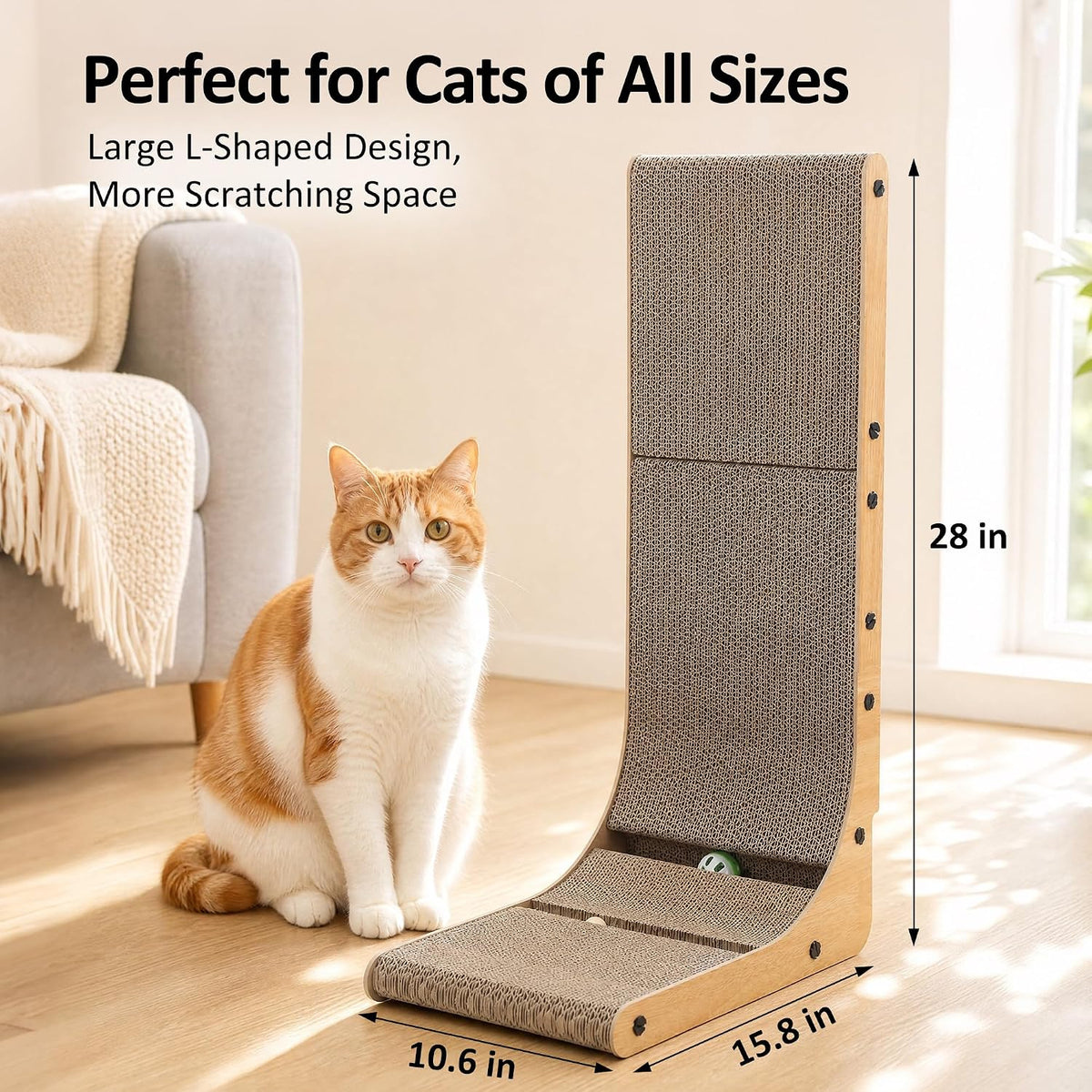 28" Cat Scratcher for Indoor Cats, L Shaped Cardboard Cat Scratching Board