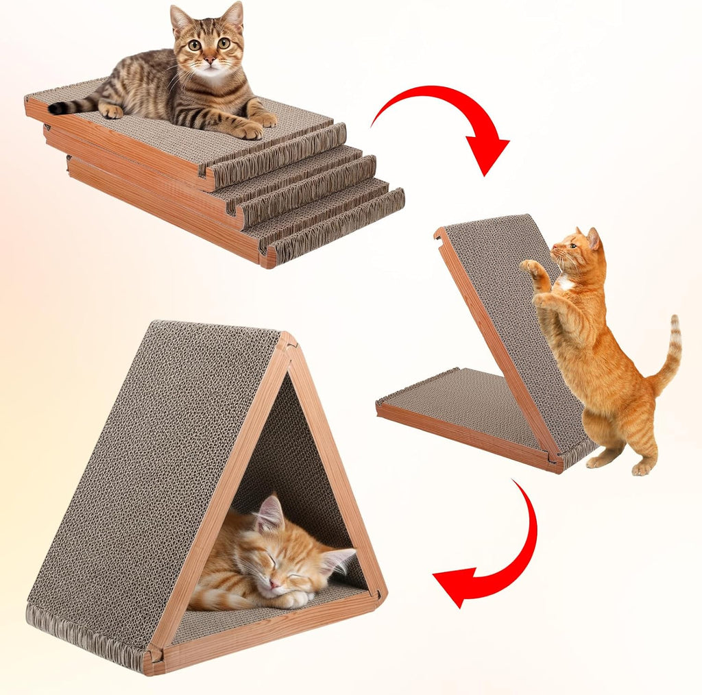 3-Sided Vertical Cat Scratching Post, Cat Scratcher Foldable, Triangle Cats Scratching Board, Multiple Angle Scratch Pad, 6 Usable Sides Recyclable Scratcher Cardboard for Indoor Cats (Pack of 3)