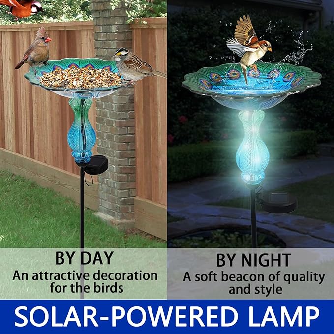 Blue Peacock Ground Stake Solar Bird Feeder - Image 4