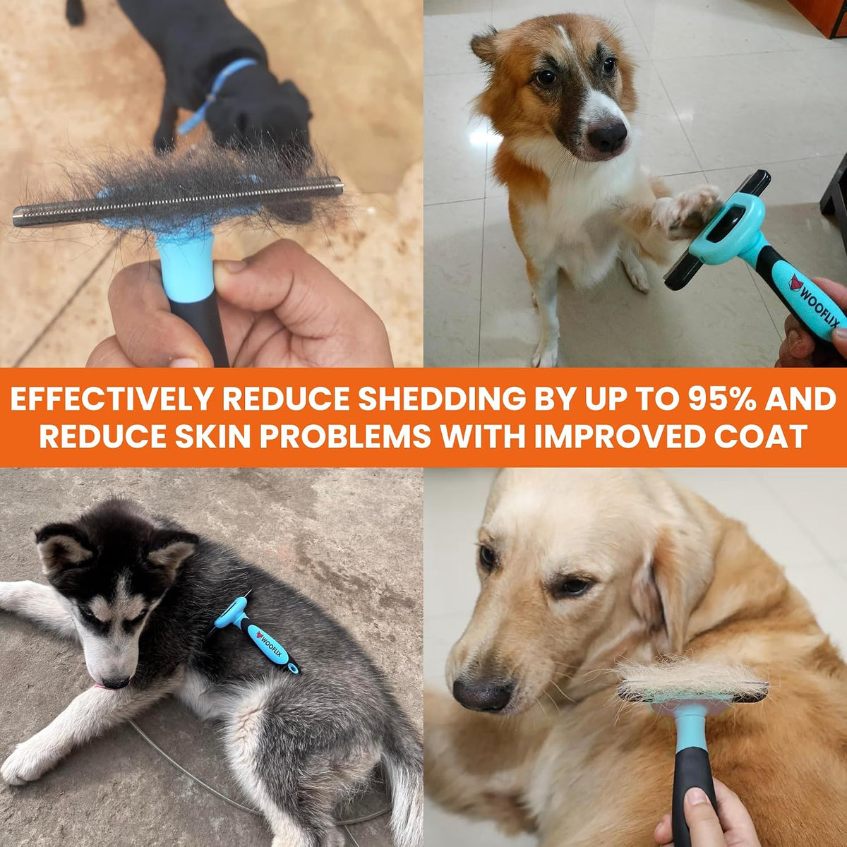 Deshedding Comb and Grooming Tool Brush for Dogs and Cats - Removes Loose Hair, Tangles, & Mats - Reduces shedding by up to 95% - (Large) (Updated Version)