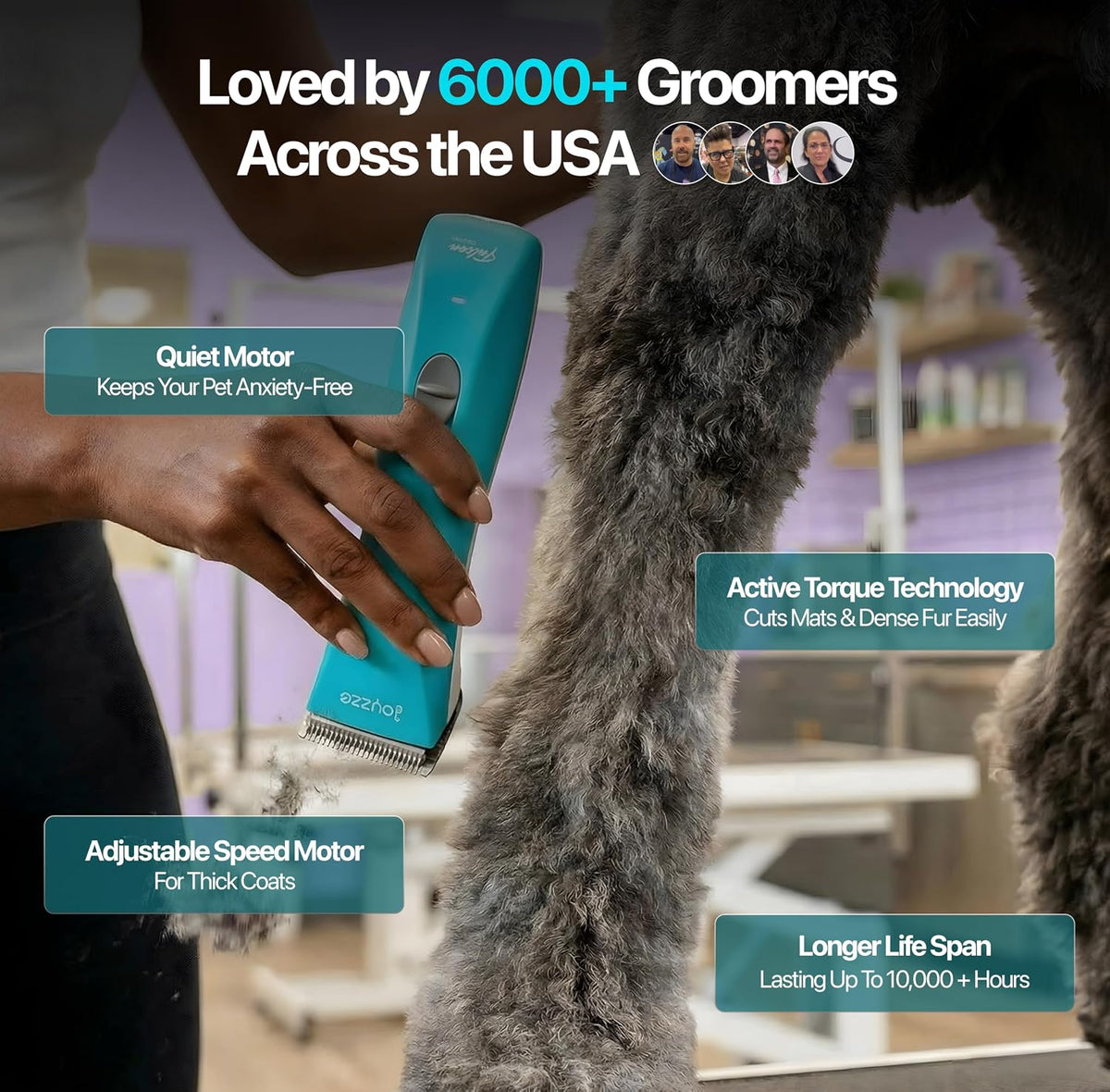 Falcon 2 Speed Cordless Dog Clippers - Professional Grooming, Teal