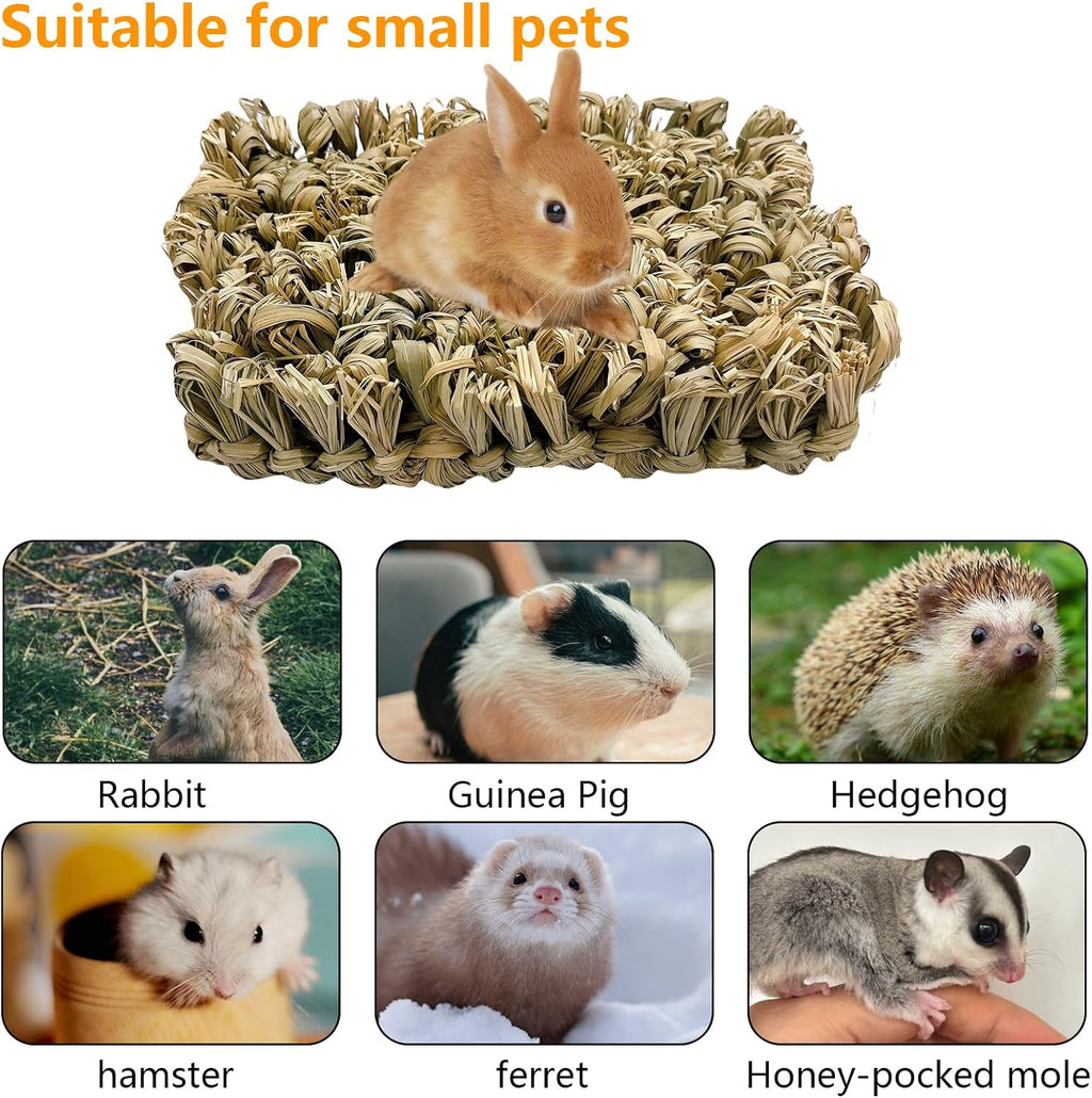 Hamiledyi Rabbit Grass Bed 2PCS Guinea Pig Hay Mat Bunny Natural Straw Woven Bed Rabbit Handmade Bedding Sleeping Grinding Nesting and Chewing Toy for Rabbit Guinea Pig Chinchilla Hedgehog Hamster