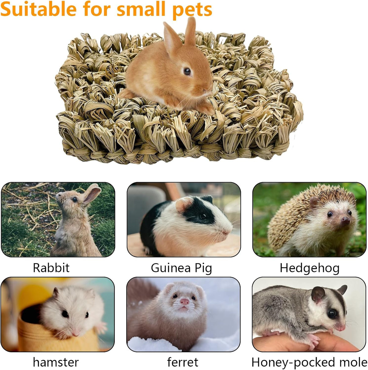 Hamiledyi Rabbit Grass Bed 2PCS Guinea Pig Hay Mat Bunny Natural Straw Woven Bed Rabbit Handmade Bedding Sleeping Grinding Nesting and Chewing Toy for Rabbit Guinea Pig Chinchilla Hedgehog Hamster