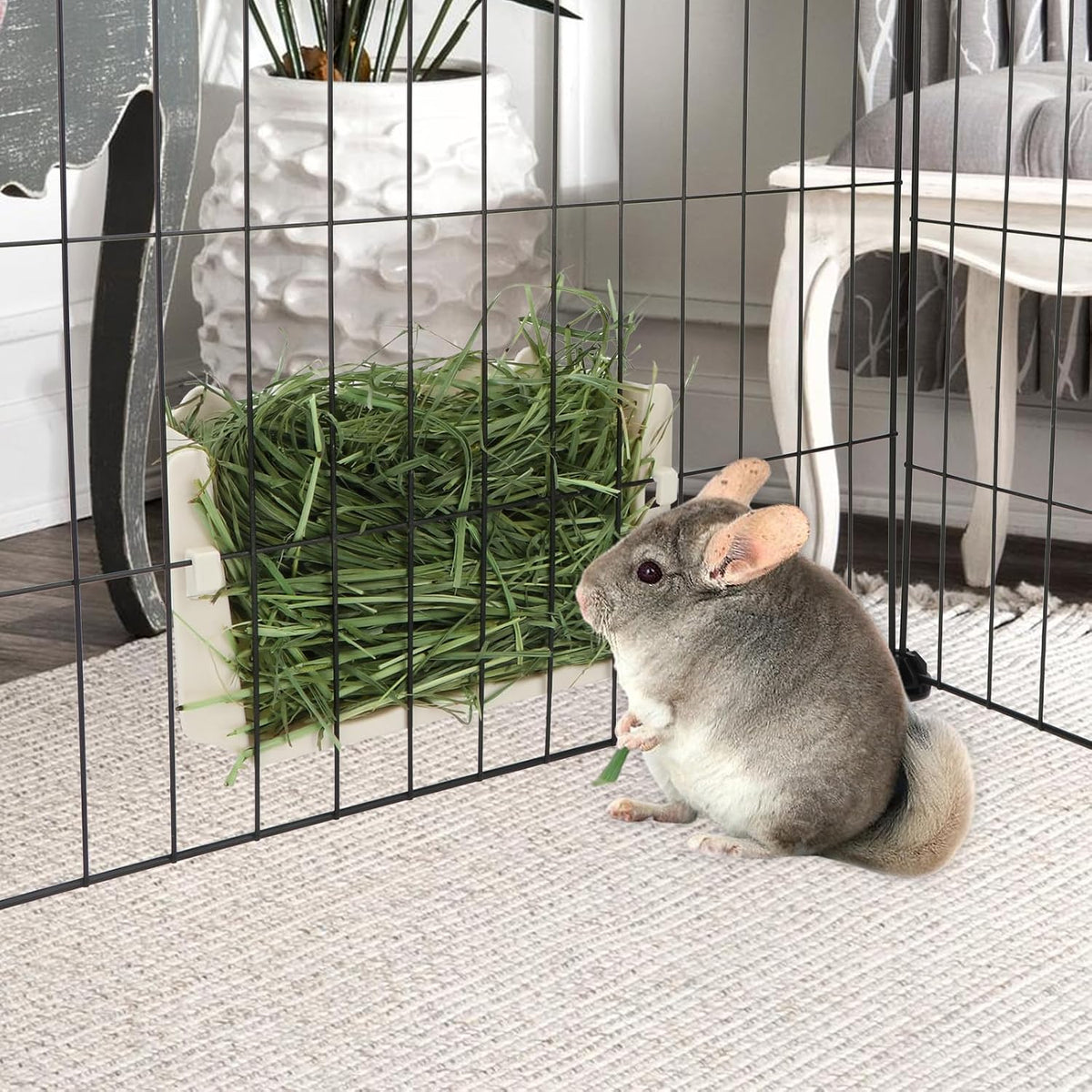 Hypeety Rabbit Hay Feeder Automatic Hay Rack for Guinea Pigs, White, 2pcs