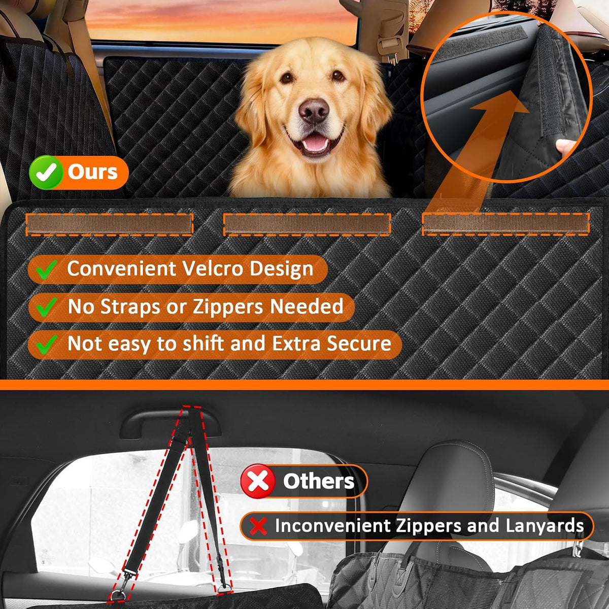 Dog Car Seat Cover for Back Seat Extender for Dogs,Hard Bottom Car Seat Cover for Dogs with Car Door Protectors, Waterproof and Scratch-Resistant Seat Covers for Cars SUV&Truck