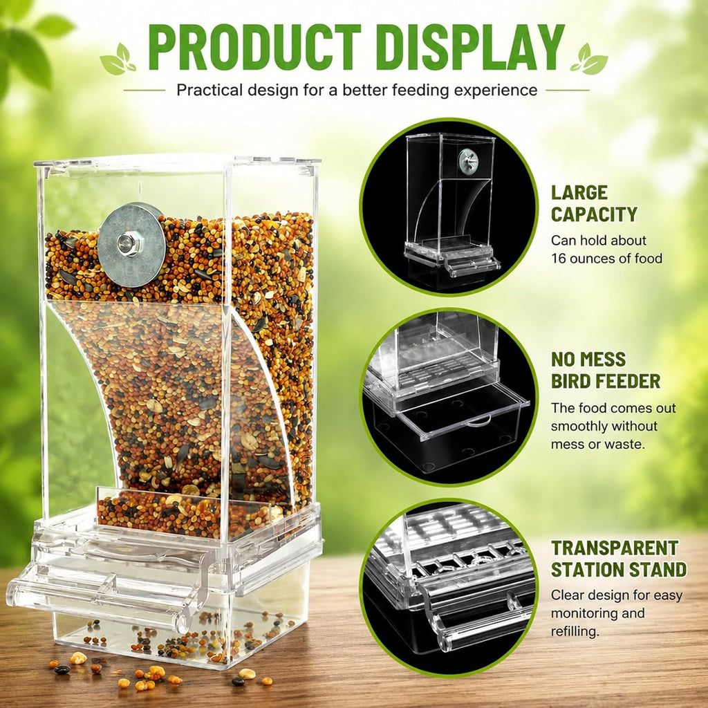 Rypet No-Mess Automatic Bird Feeder, Parakeet Cage Accessories