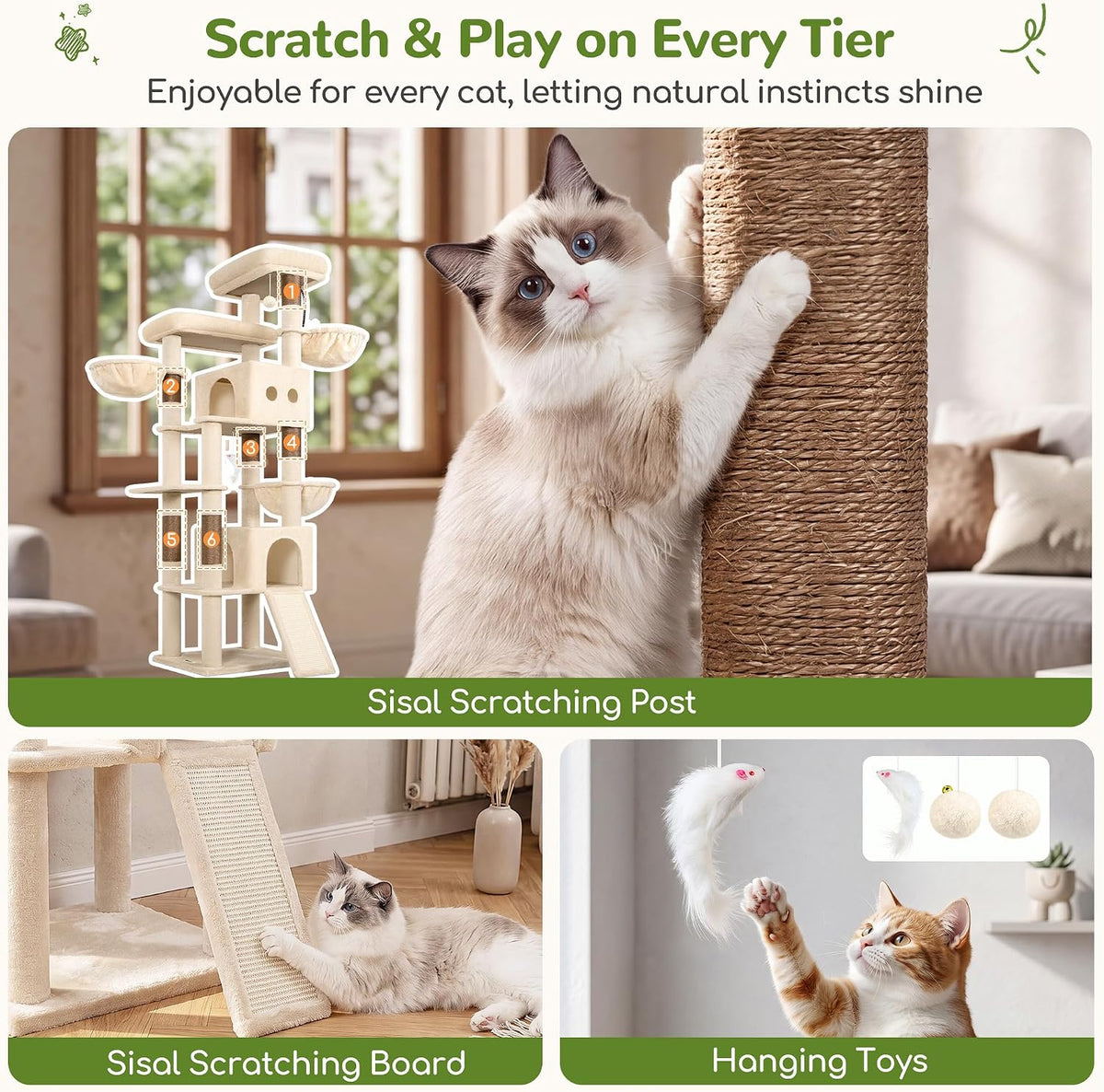Globlazer 83in Extra Large Maine Coon Cat Tree, F83J, Beige