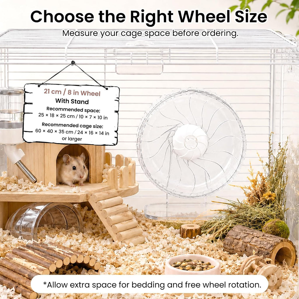 8 inch Silent Hamster Wheel with Adjustable Stand, Clear