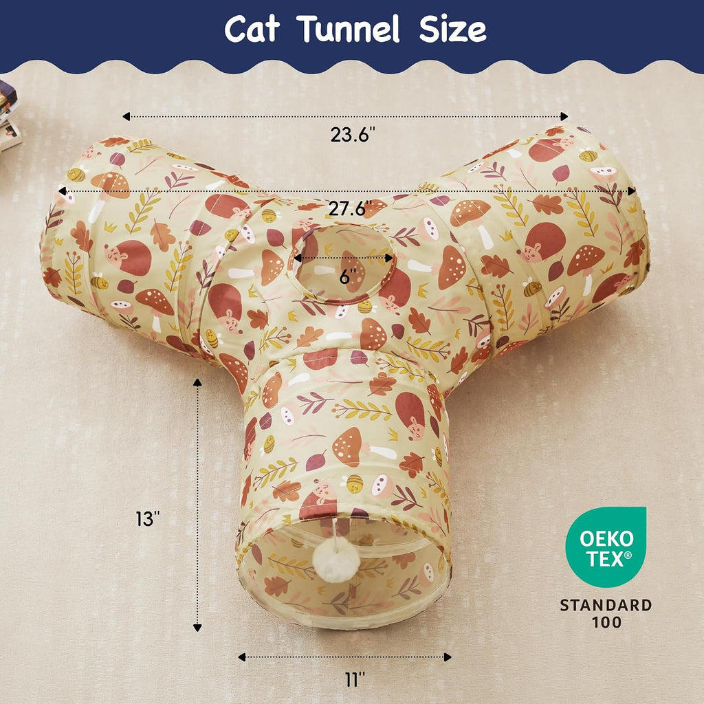 Tempcore Cat Tunnel, 3-Way Collapsible Toy for Indoor Cats, Hedgehog